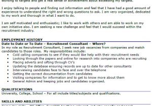 Recruitment Consultant Cover Letter No Experience Recruitment Consultant Cv Example Icover org Uk