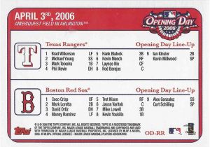 Red sox Happy Birthday Card 2006 topps Opening Day Boston Red sox Od Rr On Kronozio
