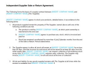 Refund Contract Template Sale or Return Agreement Template Bizorb