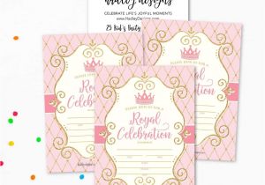 Regal Crown Card Birthday Reward 25 Vintage Princess Party Invitation Faux Glitter Royal Queen Little Girl Birthday Invite Kids Crown Mirror Pink and Gold themed Bday Supply Idea