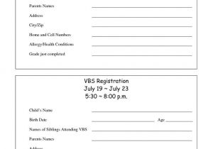 Registration Cards Template Printable Vbs Registration form Template Conference