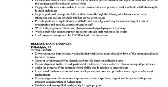 Release Train Engineer Resume Release Train Engineer Resume Samples Velvet Jobs