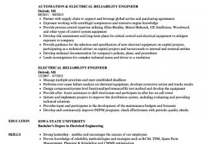 Reliability Engineer Resume Electrical Reliability Engineer Resume Samples Velvet Jobs