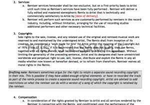 Remix Contract Template Work for Hire Agreement Music Detail song Remix Contract