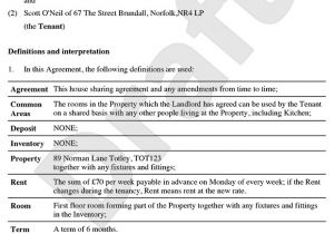 Rent A Room Contract Template Ireland Room Rental Agreement Tenancy Agreement for Rooms In