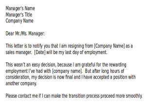 Resignation Email to Manager Templates Resignation Letter format