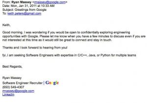 Response to Recruiter Email Template Google Recruiter 39 S Email Business Insider