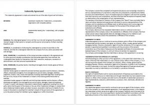 Responsibility Contract Template Indemnity Agreement Template Microsoft Word Templates