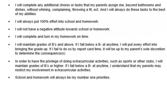 Responsibility Contract Template Parent Child Household Rules and Responsibilities Contract