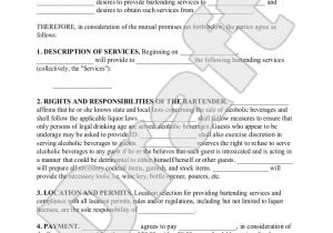 Restaurant Party Contract Template Sample Bartending Contract form Template Bartending