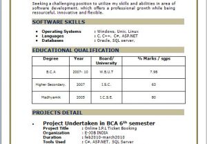 Resume for Bca Student Resume format for Bca Freshers Pdf