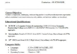 Resume for Btech Students Resume format for B Tech Cse Students