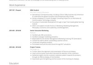 Resume for Degree Students Mba Student Resume Samples and Templates Visualcv