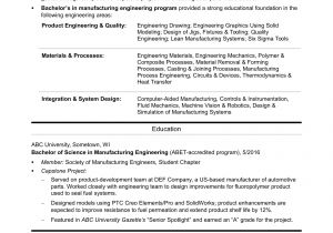 Resume for Engineering Job Sample Resume for An Entry Level Manufacturing Engineer