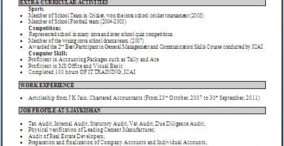 Resume format for Ca Fresher Ca Fresher Cv format