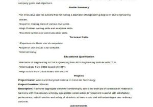 Resume format for Civil Engineer Fresher 51 Resume format Samples
