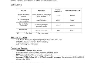 Resume format for Computer Operator Job Resume by Iit Bombay with Pictures Gtu Engineering