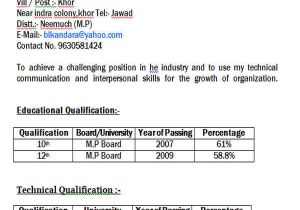 Resume format for Diploma Freshers 43 Professional Fresher Resumes