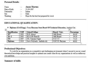 Resume format for Diploma In Civil Engineering Freshers 40 Fresher Resume Examples