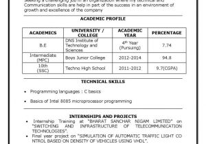 Resume format for Ece Freshers Sample Resume for B Tech Ece Student Resume Freshers
