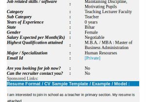 Resume format for Fresher Teacher Job In India Teacher Resumes 27 Free Word Pdf Documents Download