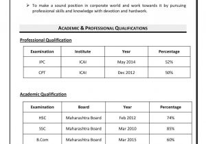 Resume format for Freshers Bcom Ipcc with B Com Sample Resume formats Download Resume