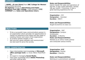 Resume format for Freshers Bcom Resume Templates for Bcom Freshers Download Free