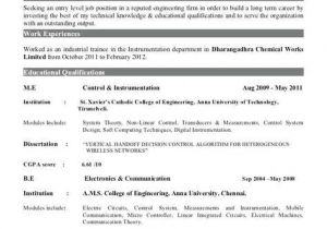 Resume format for Freshers Engineers Sample Resume for Freshers Engineers Download Instrument