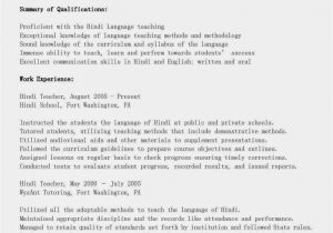 Resume format for Hindi Teacher Job In India Resume Samples Hindi Teacher Resume Sample