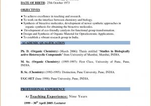 Resume format for Hindi Teacher Job In India Sample Resume for Teachers In India Pdf at Resume Sample