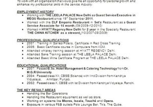 Resume format for Hotel Job Hotel Management Resume format