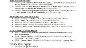 Resume format for Hotel Management Job Hotel Management Resume format