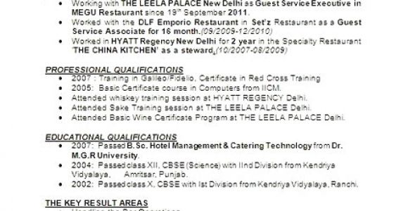 Resume format for Hotel Management Job Hotel Management Resume format