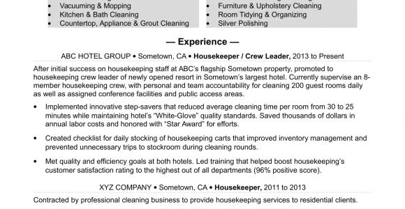 Resume format for Housekeeping Job Housekeeping Resume Sample Monster Com
