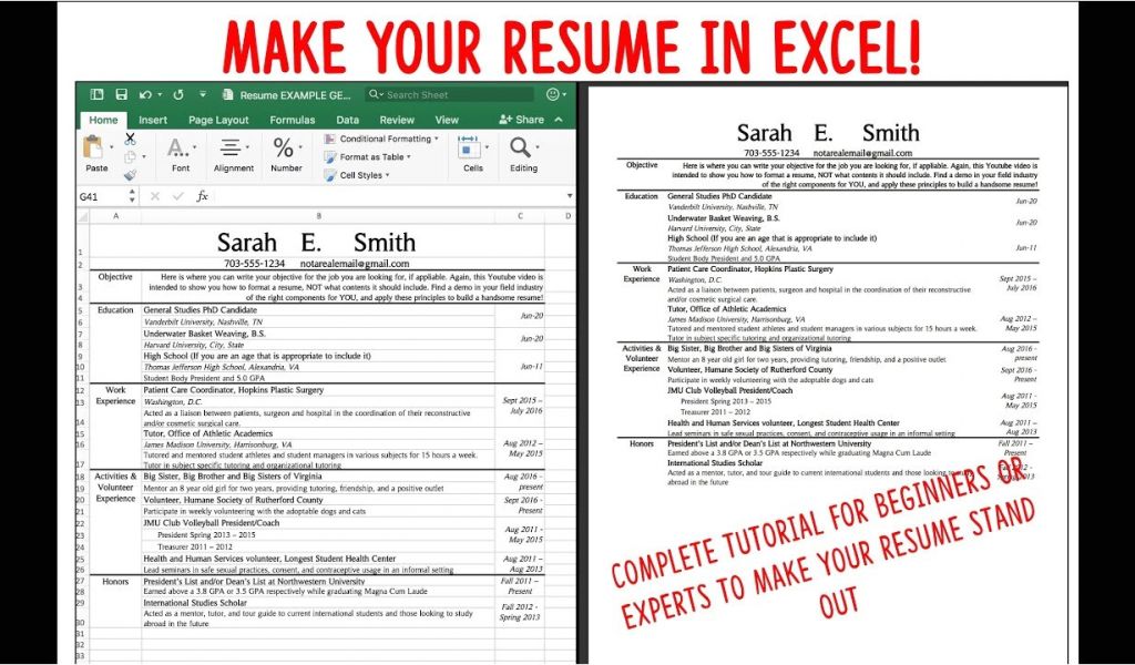 Resume Format For Job In Excel Sheet