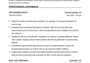 Resume format for Kindergarten Teacher Fresher Preschool Teacher Resume Template Free Word Download How