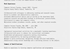 Resume format for Lecturer Job In Computer Science Resume Samples Computer Science Teacher Resume Sample