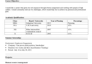 Resume format for Mba Freshers Free Download Mba Resume format