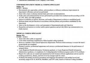 Resume format for Medical Coding Job Medical Coding Examples Medical Coding Job Description
