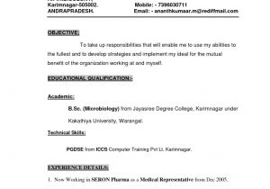 Resume format for Medical Representative Fresher Pdf Resume format for Medical Representative for Freshers