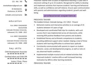 Resume format for Nursery Teacher Job Preschool Teacher Resume Samples Writing Guide Resume