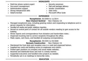 Resume format for Receptionist Job Best Receptionist Resume Example Livecareer