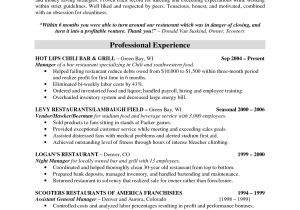 Resume format for Restaurant Job Professional Experience for Accomplidhed Restaurant