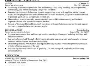 Resume format for Restaurant Job Resume Of Restaurant Manager