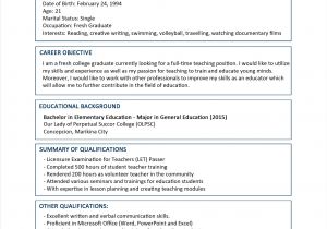Resume format for Simple Graduate Sample Resume format for Fresh Graduates Two Page format