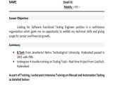 Resume format for software Tester Fresher 43 Professional Fresher Resumes