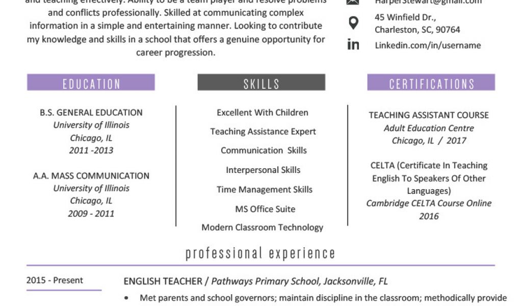 resume for teaching job in college