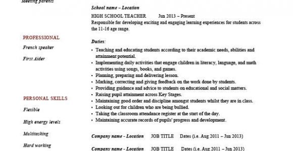 Resume format for Teaching Job In College High School Teacher Resume Template Example Sample
