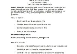 Resume format for Tv Anchor Fresher Journalism Resume Template Resume Sample