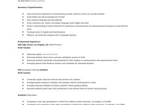 Resume format In Hindi Word Resume for Hindi Teacher Wikirian Com